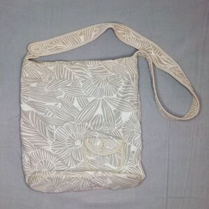 Aeropostale Floral Canvas Crossbody Bag Purse Neutral Cotton Fabric Lined Handbg